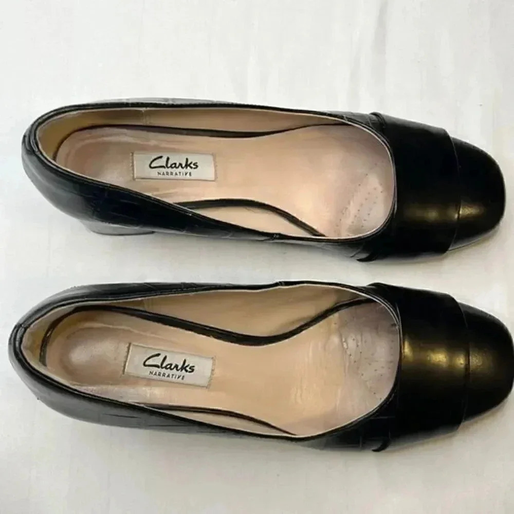 Clarks Narrative Chinaberry Sky Black Leather Pumps Size 8 1/2m - Picture 2 of 7